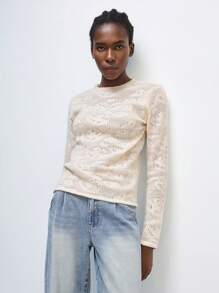 Maija 女士优雅花卉钩针针织衬衫，适合度假、休闲、派对、约会、婚礼嘉宾、早午餐、毕业典礼、海滩、情人节、春夏季 - 杏色 - 查看 4