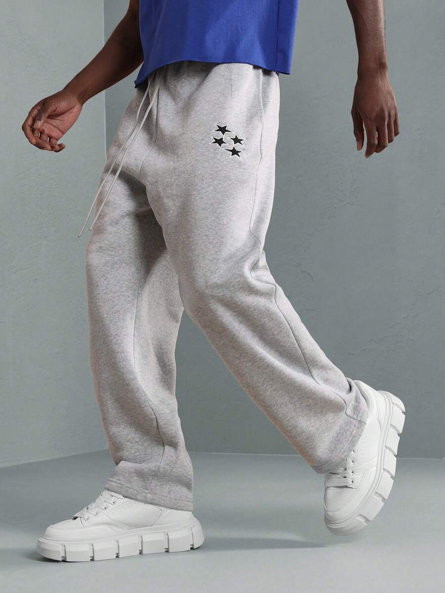 SUMWON 优质低裆运动裤宽松运动慢跑裤带星形标志家居服休闲运动训练裤带松紧腰带冬秋舒适 - 淺灰色 - 查看 1