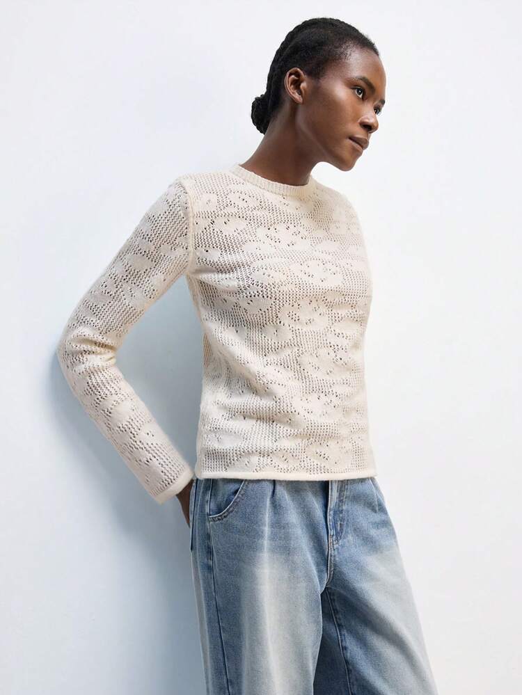 SHEIN Maija Women's Elegant Floral Crochet Knitted Blouse, Suitable For Vacation, Casual, Party, Dating, Wedding Guest, Brunch, Graduation, Beach, Valentine's Day, Spring/Summer