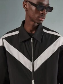 SUMWON Luxury Designer Coordinated Set Boxy Cut Track Jacket Short Combo Streetwear Athleisure Two-Piece Set With Contrast Stripe Detail Spring Summer Outfit - Black - View 6