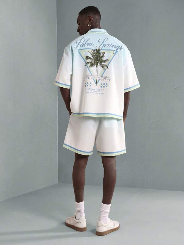 SUMWON Set de vară Palm Springs Resort, combinat, ținută casual din două piese, cămașă cu mânecă scurtă și pantaloni scurți, ținută de plajă, stil preppy, tenis, sport, lenjerie de casă pentru sărbători