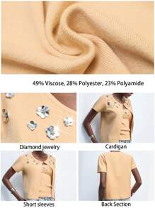 Maija Valentine's Day Ladies Spring And Summer New Light Yellow Diamond Flowers Elegant Modern Urban Daily Casual Woolen Top Cardigan Suitable For Going Out Holiday Party Date Wear Party Wedding Music Festival Suit Bohemian 90s Women's Clothing Old Money