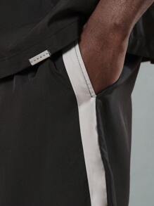 SUMWON Luxury Designer Coordinated Set Boxy Cut Track Jacket Short Combo Streetwear Athleisure Two-Piece Set With Contrast Stripe Detail Spring Summer Outfit - Black - View 5