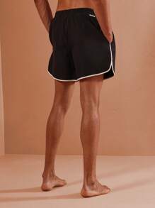 SUMWON Athletic Performance Swim Trunks Beach Volleyball Surfing Quick Drying Waterproof Summer Holiday Pool Shorts With Side Pockets Classic Curve Design Retro Racing Style Slim Fit - Black - View 4