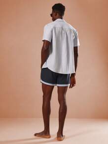 SUMWON Classic Athletic Swimming Trunks Sporty Beach Shorts Summer Vacation Resort Poolside Leisure Performance Athletic Workout Surf Board Coastal Comfort Adjustable Waist - Blue - View 5