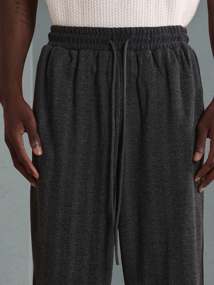 SUMWON Herringbone Drop Crotch Jogger Athletic Pants Classic Side Stripe Loungewear Athleisure Comfort Performance Sweatpants Winter Home Gym Training Pants