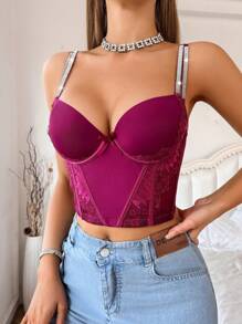 MidnightGlam 1pc Women's Lace Patchwork Wire Lingerie Bra - Red Violet - View 3