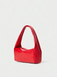 Mini Solid Color Tote Bag, Multi-Functional Casual Handbag, Fashionable Square Bag Winter Gifts - Burgundy - View 2