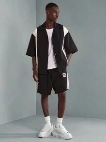 SUMWON Conjunto deportivo de chaqueta y pantalones cortos en estilo urbano relajado de bloqueo de color de nailon, con estética deportiva y de ocio para el verano