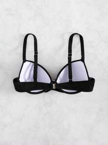 SHEIN Swim Women's Simple Solid Color Black Spaghetti Strap Bikini Top, Fashionable Festival Boho Beachwear, For Summer Beach Vacation - Black - View 7