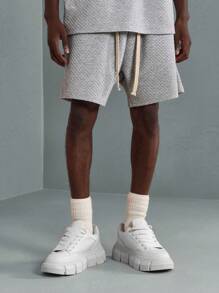 SUMWON Athleisure Co-Ord 套装纹理家居服超大 T 恤搭配短裤运动休闲夏季街头装舒适健身训练套装 - 灰色 - 查看 4