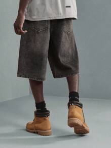 SUMWON Denim Bermuda Shorts Men'S Vintage Wash Relaxed Fit Knee Length Classic Summer Casual Street Style Urban Fashion Distressed Shorts - Black - View 4