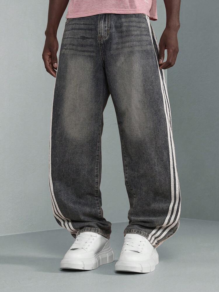 Skater Fit Jeans With Athletic Stripe Side Tape Detail