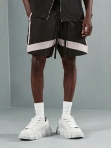 SUMWON Luxury Designer Coordinated Set Boxy Cut Track Jacket Short Combo Streetwear Athleisure Two-Piece Set With Contrast Stripe Detail Spring Summer Outfit - Black - View 4