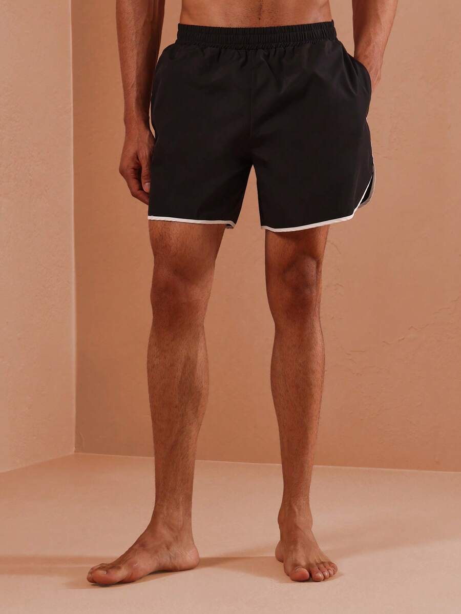 SUMWON Athletic Performance Swim Trunks Beach Volleyball Surfing Quick Drying Waterproof Summer Holiday Pool Shorts With Side Pockets Classic Curve Design Retro Racing Style Slim Fit - Black - View 1