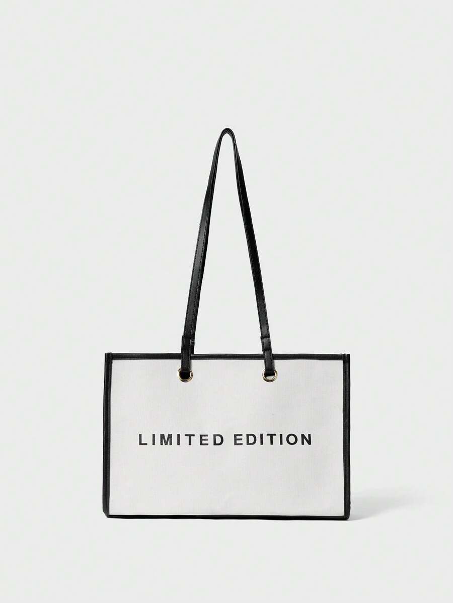 防水、轻便、商务休闲字母图案撞色包边购物袋，适合青少年、女性、大学生、职场新人及白领人士，完美适用于办公室、大学、工作、商务、通勤等场合，也是圣诞节和冬季的理想礼物。