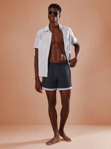 SUMWON Classic Athletic Swimming Trunks Sporty Beach Shorts Summer Vacation Resort Poolside Leisure Performance Athletic Workout Surf Board Coastal Comfort Adjustable Waist - Blue - View 2