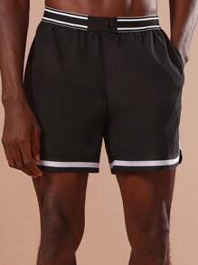 SUMWON Athletic Swim Trunks Board Shorts Mid-Length Summer Beach Surfing Swimming Pool Training Workout Sports Shorts With Contrast Stripe Detail And Pockets