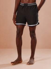 SUMWON Athletic Swim Trunks Board Shorts Mid-Length Summer Beach Surfing Swimming Pool Training Workout Sports Shorts With Contrast Stripe Detail And Pockets