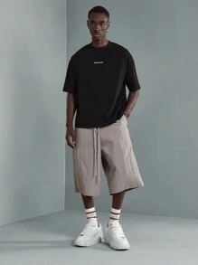 SUMWON 高性能纹理尼龙宽松阔腿运动短裤抽绳训练篮球夏季都市街头休闲中长款运动短裤 - 灰色 - 查看 3