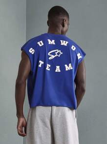 SUMWON Athletic Summer Team Tank Top Muscle Tee Performance Sleeveless Workout Training Gym Sports Basketball Exercise Top Varsity Style Breathable Cotton Jersey - Royal Blue - View 1