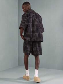 SUMWON Designer Geometric Line Pattern Co-Ord Set Modern Abstract Print Summer Casual Oversized Shirt And Shorts Two-Piece Streetwear All-Over Graphic Urban Fashion Set