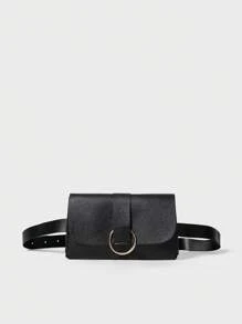 Mini Belt Bag Solid Color Flap Winter Gifts - Black - View 1