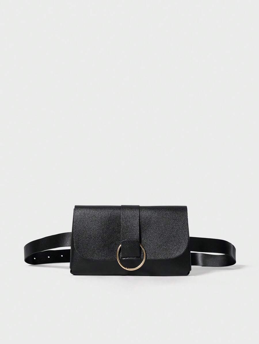Mini Belt Bag Solid Color Flap Winter Gifts - Black - View 1