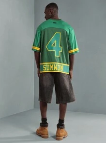 Athletic Style Football Jersey Boxy Fit T-Shirt With Number 4 Sumwon Team Varsity Lettering Sport Recreation Active Wear Summer Fall Fashion - Green - View 3