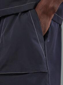 SUMWON Conjunto premium de diseñador, estilo de ropa de trabajo unisex con camisa con botones oversize y pantalón corto. Conjunto casual de fin de semana, streetwear de moda urbana y moderna para primavera y verano - Azul - Ver 6