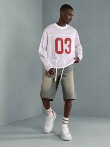 SUMWON Retro Athletic Mesh Football Jersey Long Sleeve Tee Varsity Number Oversized Sports Training Practice Team Fall Workout Breathable Streetwear Unisex - White - View 3