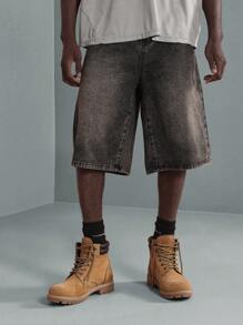 SUMWON Denim Bermuda Shorts Men'S Vintage Wash Relaxed Fit Knee Length Classic Summer Casual Street Style Urban Fashion Distressed Shorts - Black - View 2