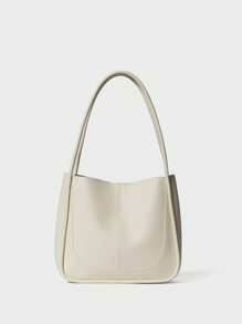 1件装简约复古纯色软面大容量单肩水桶包，适合女性日常休闲通勤使用，圣诞节冬季圣诞礼物 - 米色 - 查看 1