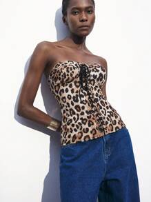 Maija Leopard Print Halter Top For Women, Sexy Tie Waist Urban Chic Party Outfit, Suitable For Dates, Outings, Holidays And Parties, Spring/Summer Valentine's Day