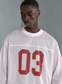 SUMWON Retro Athletic Mesh Football Jersey Long Sleeve Tee Varsity Number Oversized Sports Training Practice Team Fall Workout Breathable Streetwear Unisex - White - View 5