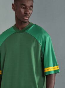 Athletic Style Football Jersey Boxy Fit T-Shirt With Number 4 Sumwon Team Varsity Lettering Sport Recreation Active Wear Summer Fall Fashion - Green - View 5