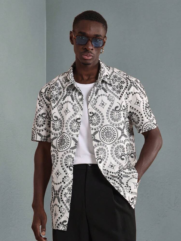 Casual Paisley Print Short Sleeve Button Down Shirts