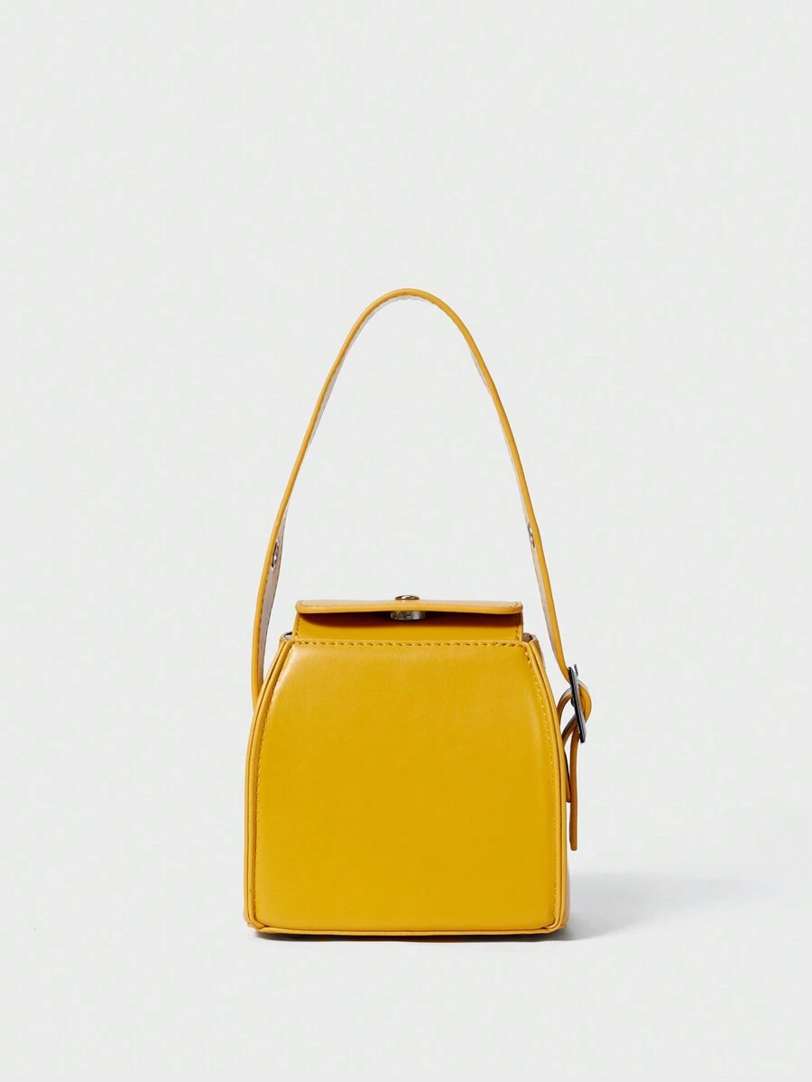 Mini Buckle Detail Snap Button Bucket Bag Winter Gifts - Yellow - View 1
