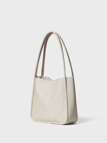 1件装简约复古纯色软面大容量单肩水桶包，适合女性日常休闲通勤使用，圣诞节冬季圣诞礼物 - 米色 - 查看 2