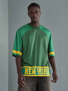 Athletic Style Football Jersey Boxy Fit T-Shirt With Number 4 Sumwon Team Varsity Lettering Sport Recreation Active Wear Summer Fall Fashion - Green - View 2