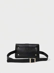 Mini Belt Bag Solid Color Flap Winter Gifts - Black - View 5