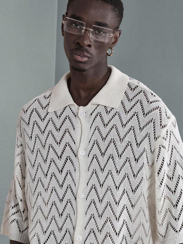 Zig Zag Pattern Knit Polo Shirt