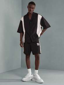 SUMWON Conjunto deportivo de chaqueta y pantalones cortos en estilo urbano relajado de bloqueo de color de nailon, con estética deportiva y de ocio para el verano