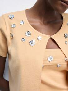 Maija Valentine's Day Ladies Spring And Summer New Light Yellow Diamond Flowers Elegant Modern Urban Daily Casual Woolen Top Cardigan Suitable For Going Out Holiday Party Date Wear Party Wedding Music Festival Suit Bohemian 90s Women's Clothing Old Money