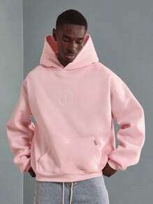 Sumwon Studios 优质冬季套头连帽衫街头风运动衫，背面印有标志，休闲超大舒适家居服 - 粉色 - 查看 2