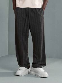 SUMWON 人字形低裆慢跑运动裤经典侧条纹家居服运动休闲舒适高性能运动裤冬季居家健身训练裤 - 深灰色 - 查看 2