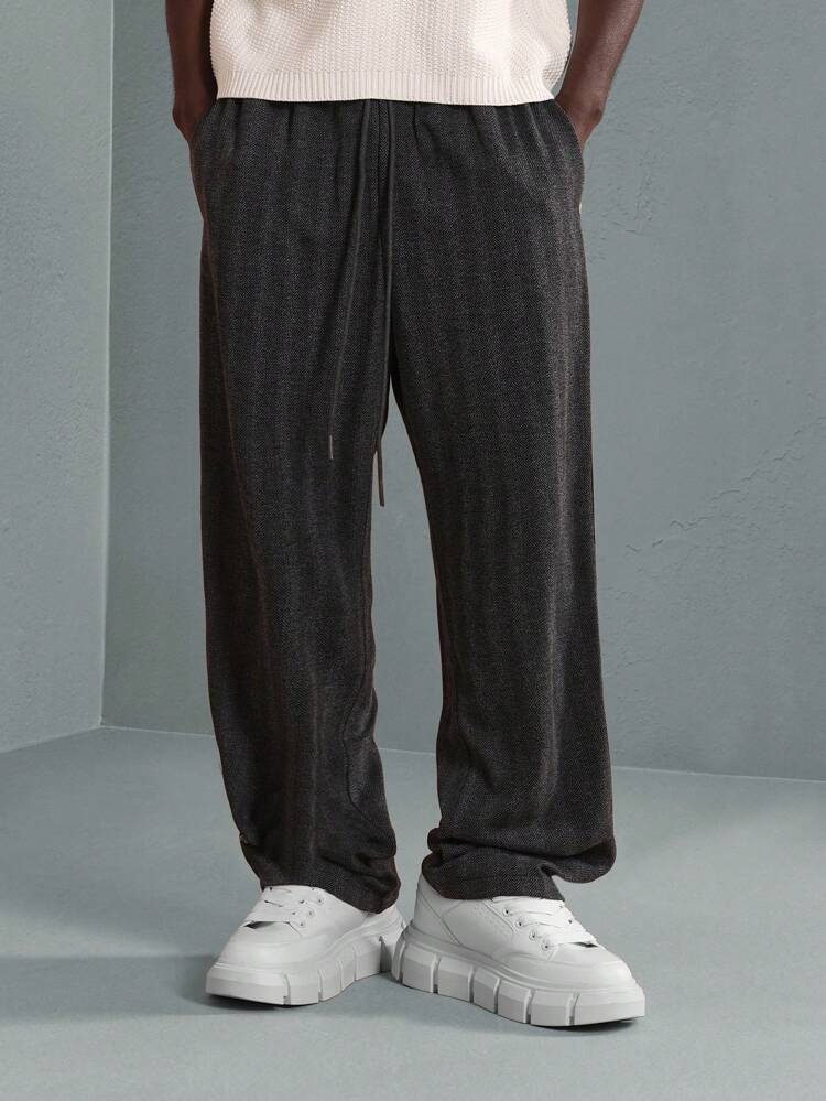 SUMWON Herringbone Drop Crotch Jogger Athletic Pants Classic Side Stripe Loungewear Athleisure Comfort Performance Sweatpants Winter Home Gym Training Pants