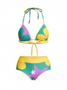 SHEIN Swim Summer Women's Floral And Star Contrast Color Bikini Set, For Vacation And Beach - Multicolor - View 7