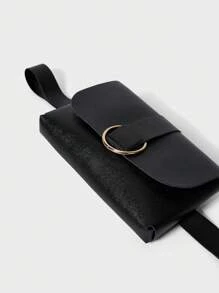 Mini Belt Bag Solid Color Flap Winter Gifts - Black - View 4