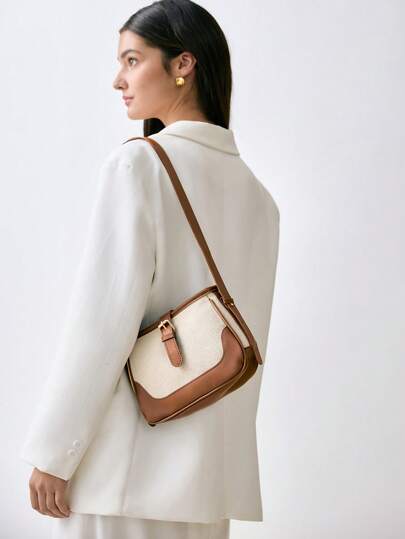 Fashionable Linen & Contrast Color Shoulder Bag For Shopping Hobo Bag Minimalist,Casual Portable,Lightweight,Color Contrast For Women, Rookies & White-Collar Workers,For Girl,For Woman Gift Bag,Work ,Business,Commute,Perfect For Office Winter Gifts